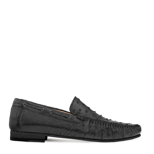 Mezlan Genuine Ostrich Moccasin Slip-On – Black Exotic Leather Loafers Made in Spain