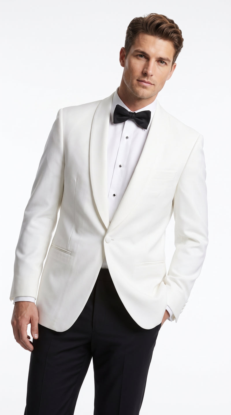 Men’s White Dinner Jacket, Snow White Single Button Tuxedo Blazer for Graduation Homecoming and Formal Events