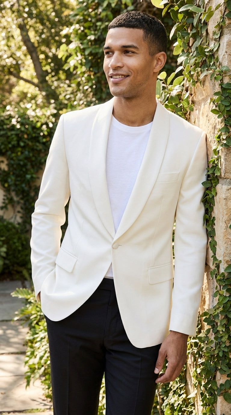 Men’s Ivory Traditional Shawl Dinner Jacket, Formal Wedding Prom Tuxedo Blazer