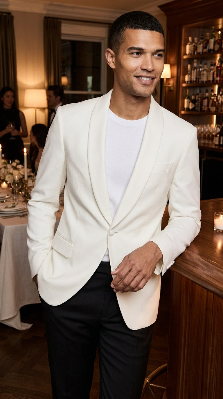 Men’s Ivory Traditional Shawl Dinner Jacket, Formal Wedding Prom Tuxedo Blazer