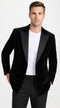 Men’s Black Velvet Double Breasted Blazer with Satin Peak Lapel, Formal Tuxedo Dinner Jacket