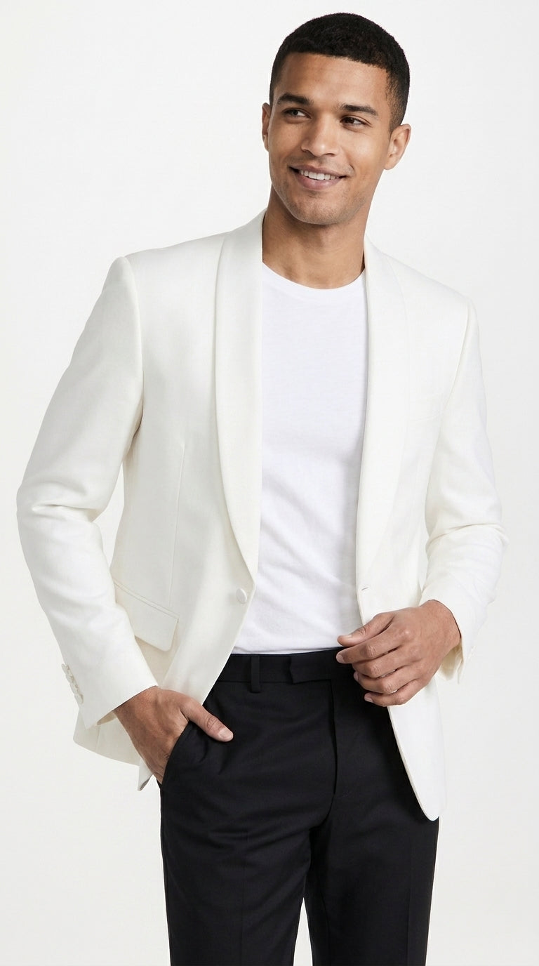 Men’s Ivory Traditional Shawl Dinner Jacket, Formal Wedding Prom Tuxedo Blazer