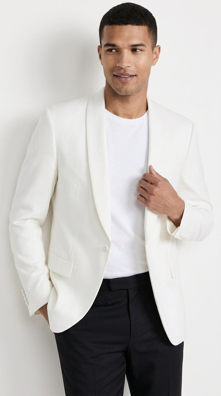Men’s Ivory Traditional Shawl Dinner Jacket, Formal Wedding Prom Tuxedo Blazer