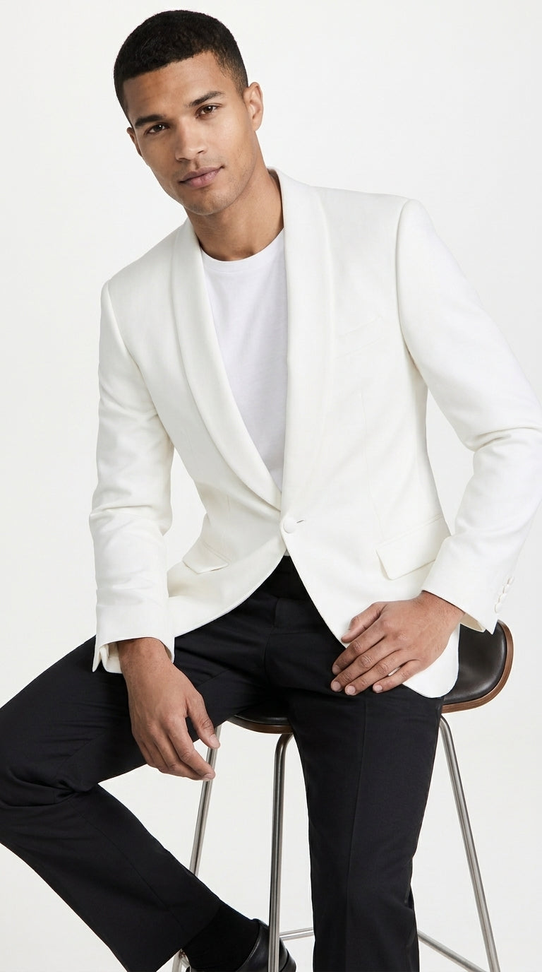 Men’s Ivory Traditional Shawl Dinner Jacket, Formal Wedding Prom Tuxedo Blazer