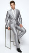 Menâs Silver Shiny Sharkskin 2 Button Suit, Peak Lapel Formal Wedding Prom Dress Suit Set