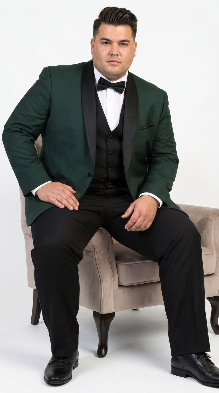 Men’s Hunter Green Tuxedo Suit with Black Pants and Vest, Wedding Prom Formal Tuxedo