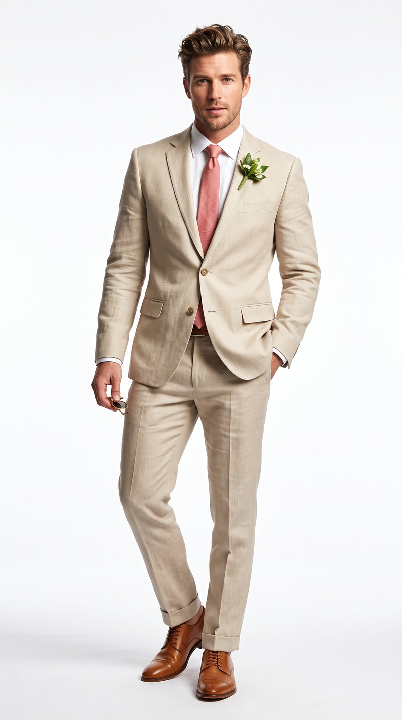 Men’s Champagne Groomsmen Suits – 2-Piece Wedding Suits for Groom, Best Man & Wedding Party