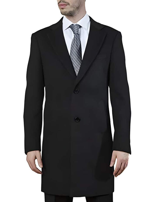 Mens Black Overcoat - Men's Modern Fit Polyester ~ Viscose ~ Spandex Black Long Men's Dress Topcoat - Winter Coat