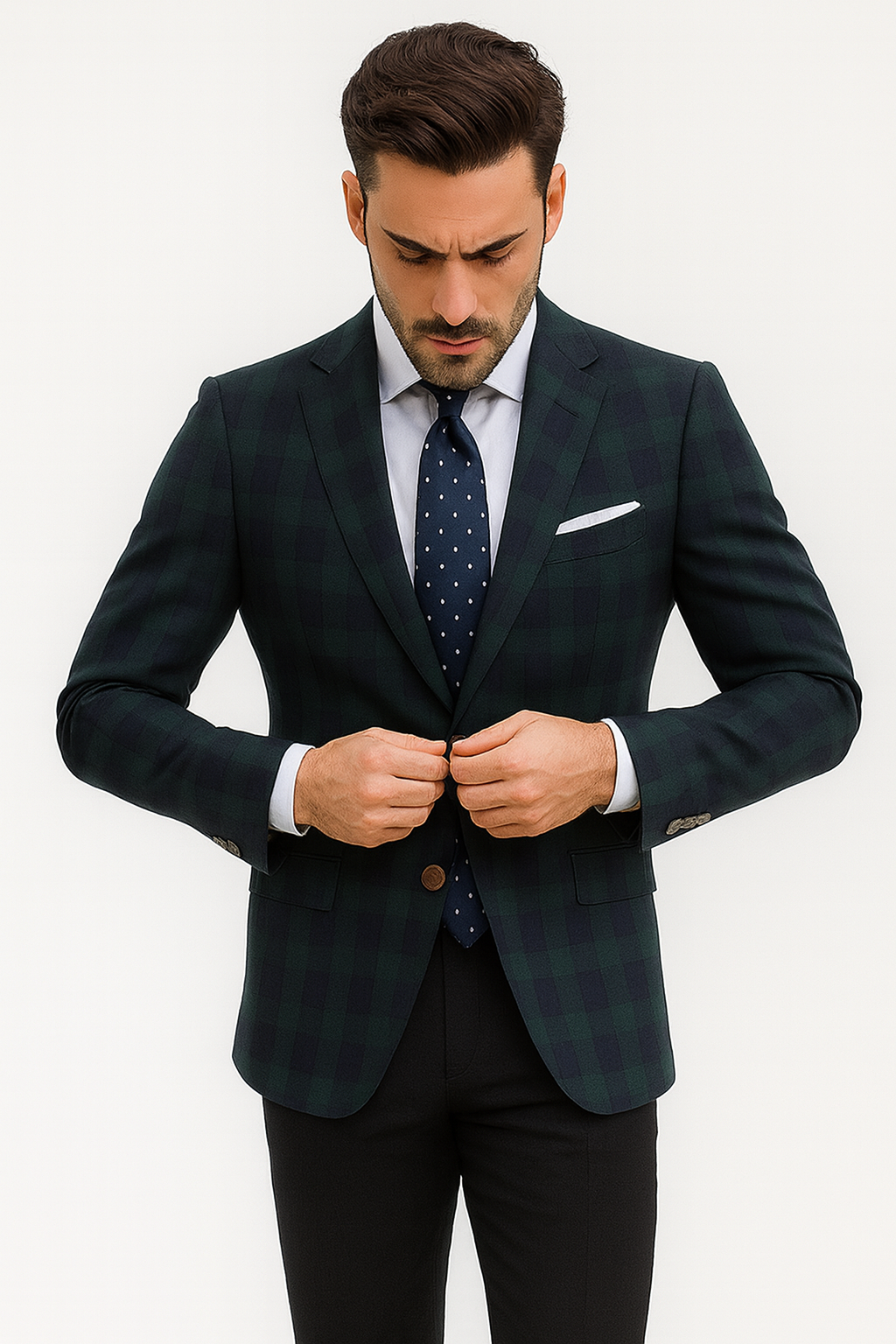 Mens Green Color Plaid Blazer