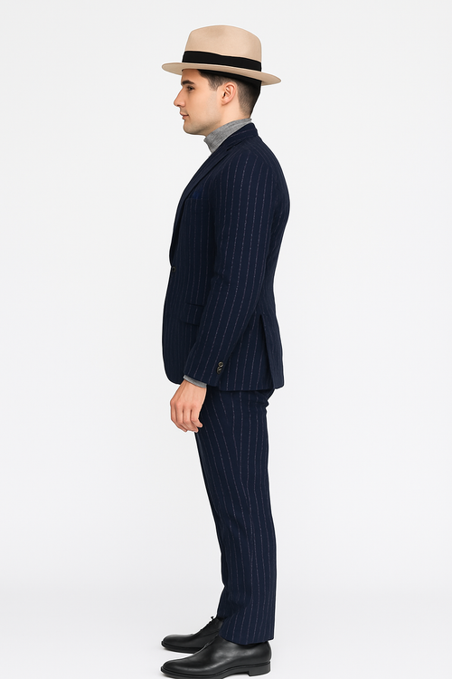Suit And Turtleneck Combo - Turtleneck Prom Outfits - Prom Turtleneck Navy Suit