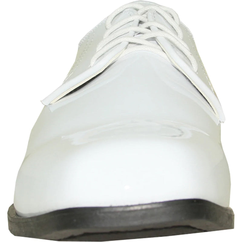 Bravo Mens Classic Formal Shiny Patent Tuxedo Shoe in White