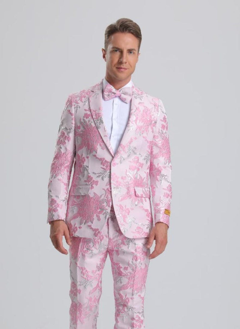 Floral Suit Pink & Silver Floral Tuxedo Prom Suit $199