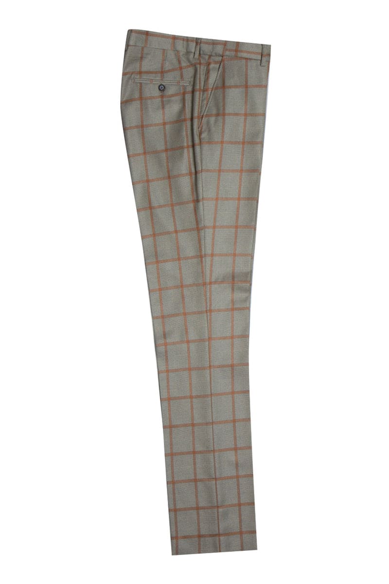 "Mens Stacy Adams Suit - Stacy Adams Suit Men's Vested Suit - Tan & Gold Windowpane Plaid, One Button Peak Lapel"