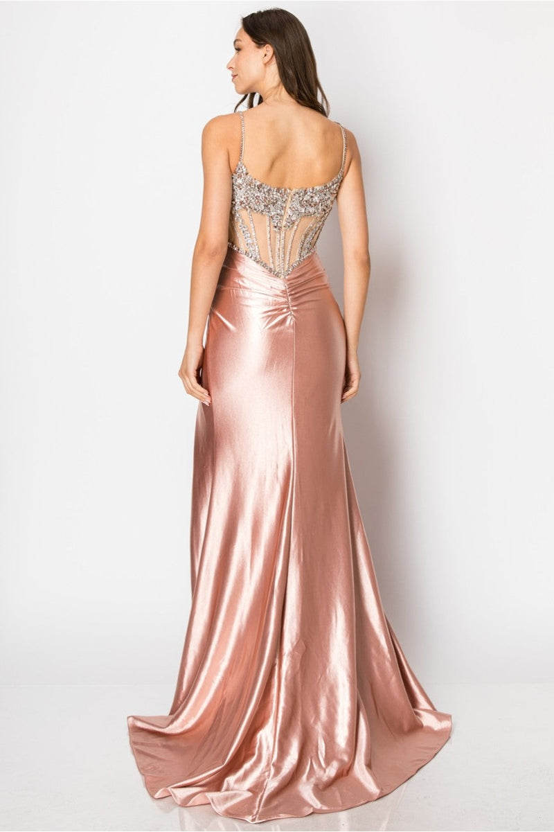 High Couture NR2405 Fitted Long Formal Slit Evening Dress