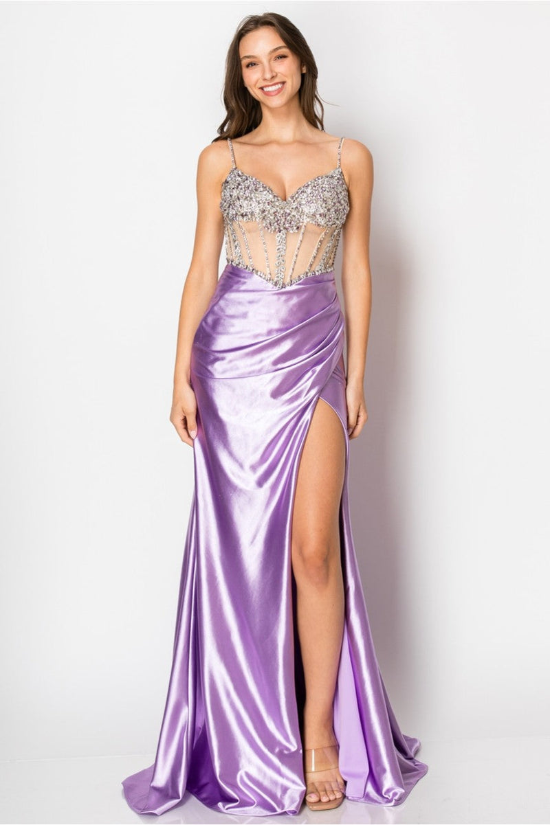 High Couture NR2405 Fitted Long Formal Slit Evening Dress