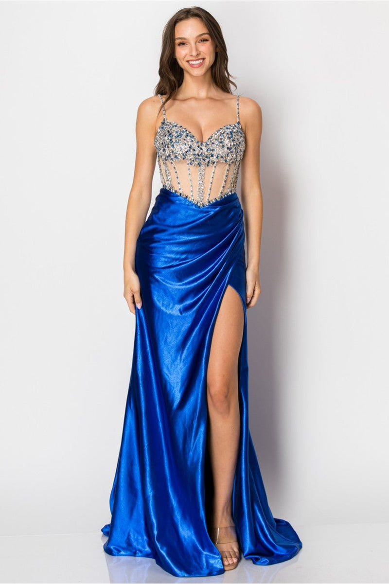 High Couture NR2405 Fitted Long Formal Slit Evening Dress