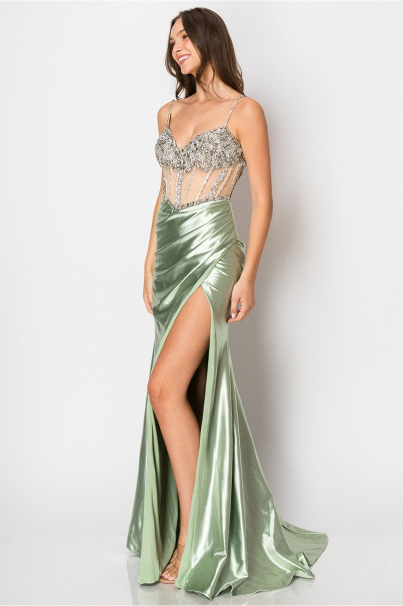 High Couture NR2405 Fitted Long Formal Slit Evening Dress