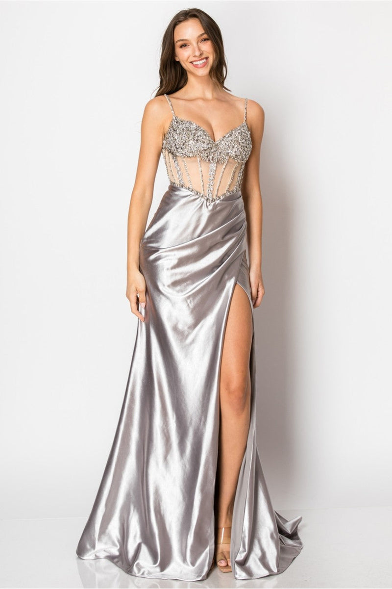 High Couture NR2405 Fitted Long Formal Slit Evening Dress