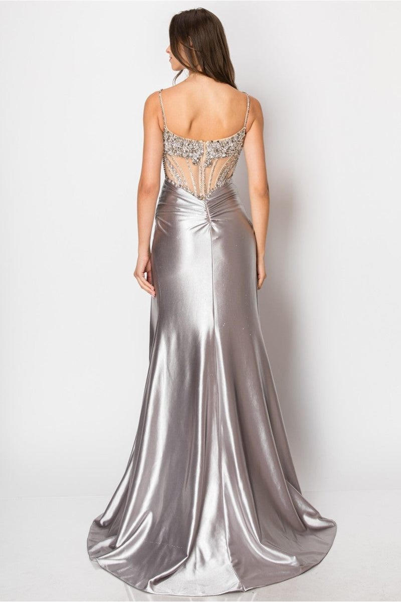 High Couture NR2405 Fitted Long Formal Slit Evening Dress