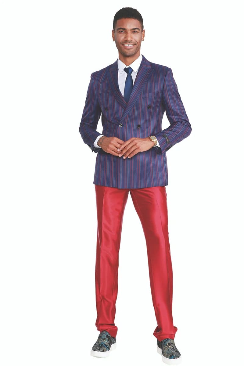 WSS Plaid Navy Blue Men's Double Breasted Suit  - Gladstone