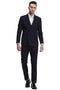 Mens Navy Blue Double Breasted Pinstripe Suit Skinny Fit Pants - Two Button Peak Lapel Side Vented