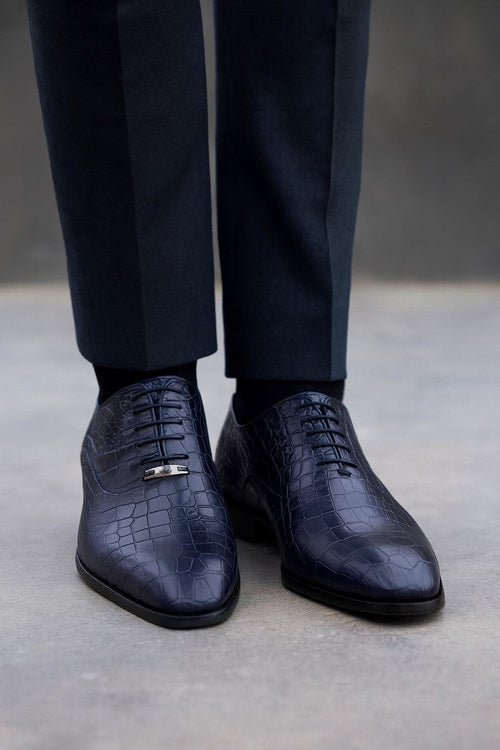 Marco Di Milano Bono Navy Alligator Wholecut Oxfords
