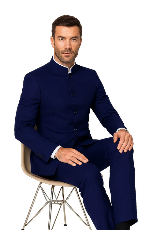 Navy Blue 4 Button Wedding Tuxedo Suit