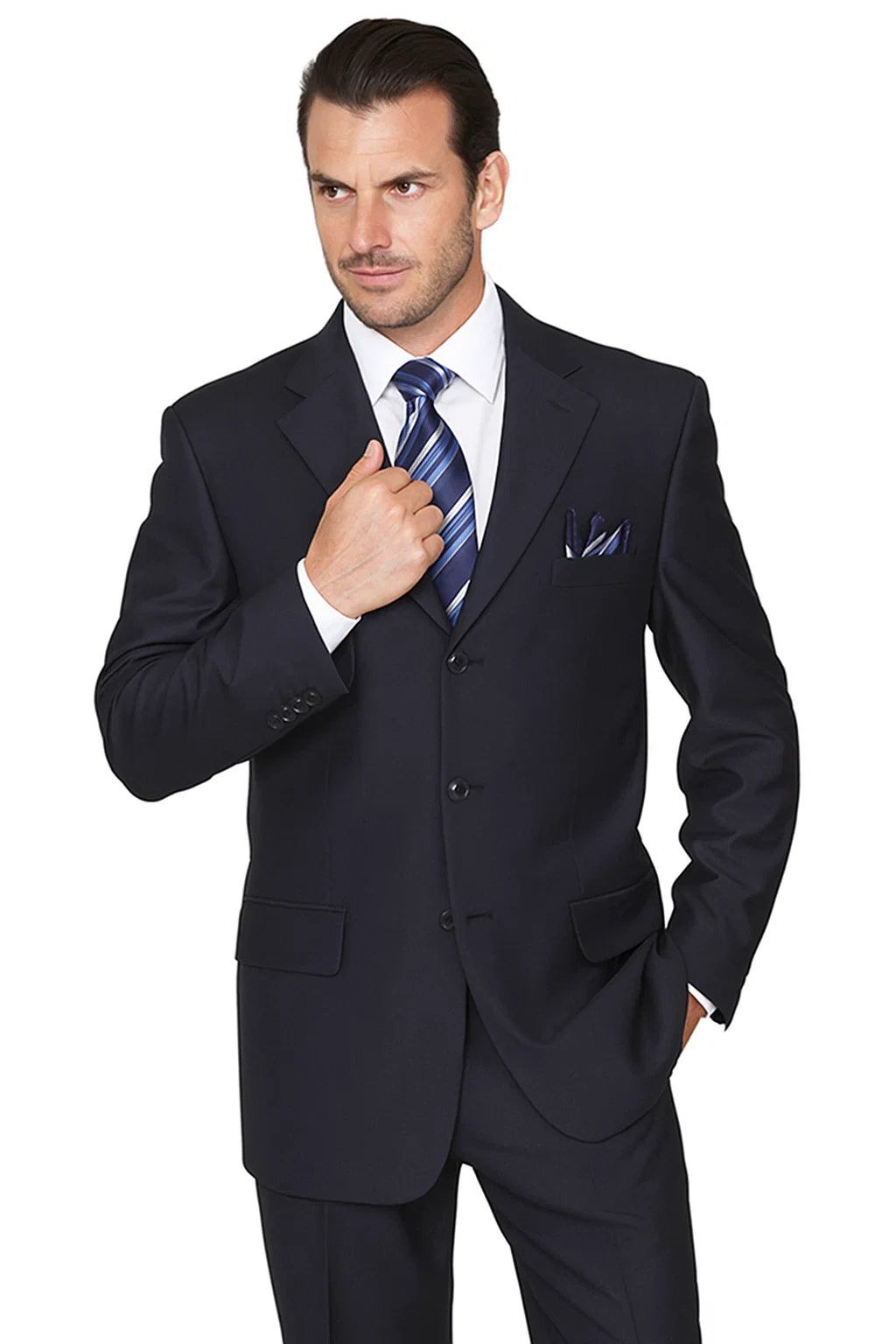 Navy Blue Men's Classic 3-Button Wool Feel Suit