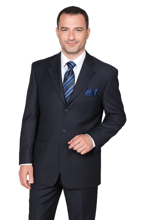 Navy Blue Men's Classic 3-Button Wool Feel Suit
