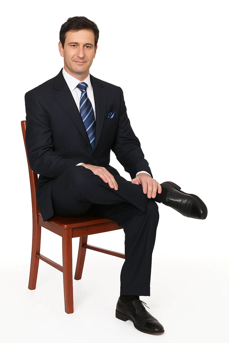 Navy Blue Men's Classic 3-Button Wool Feel Suit