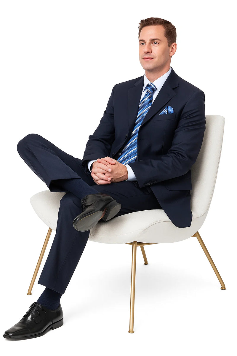 Navy Blue Men's Classic 3-Button Wool Feel Suit