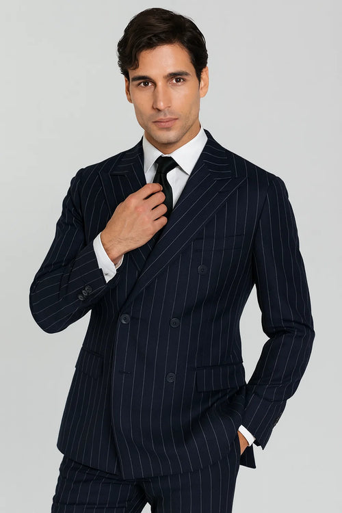 Navy Blue Wide Pinstripe Double Breasted Suit