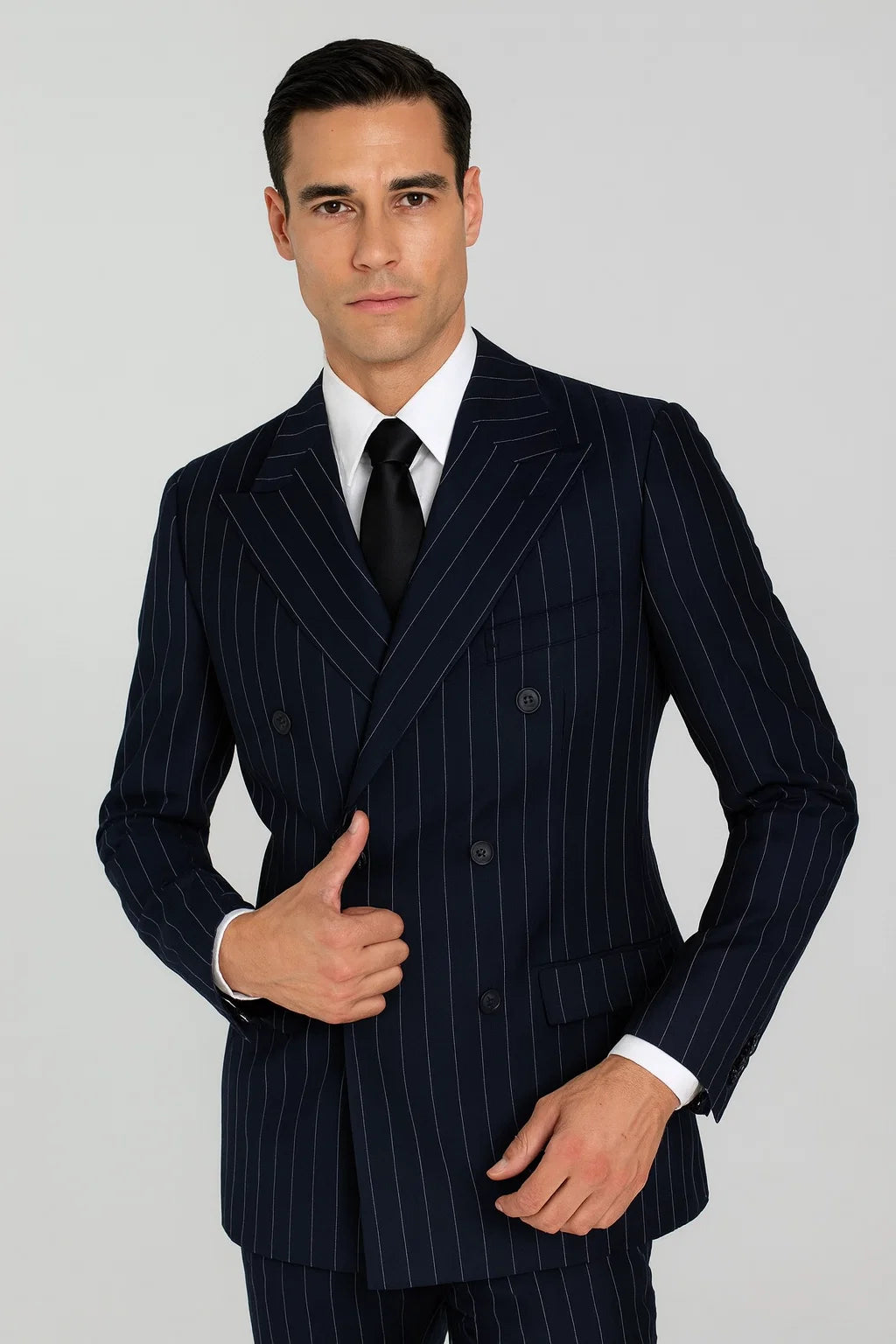 Navy Blue Wide Pinstripe Double Breasted Suit