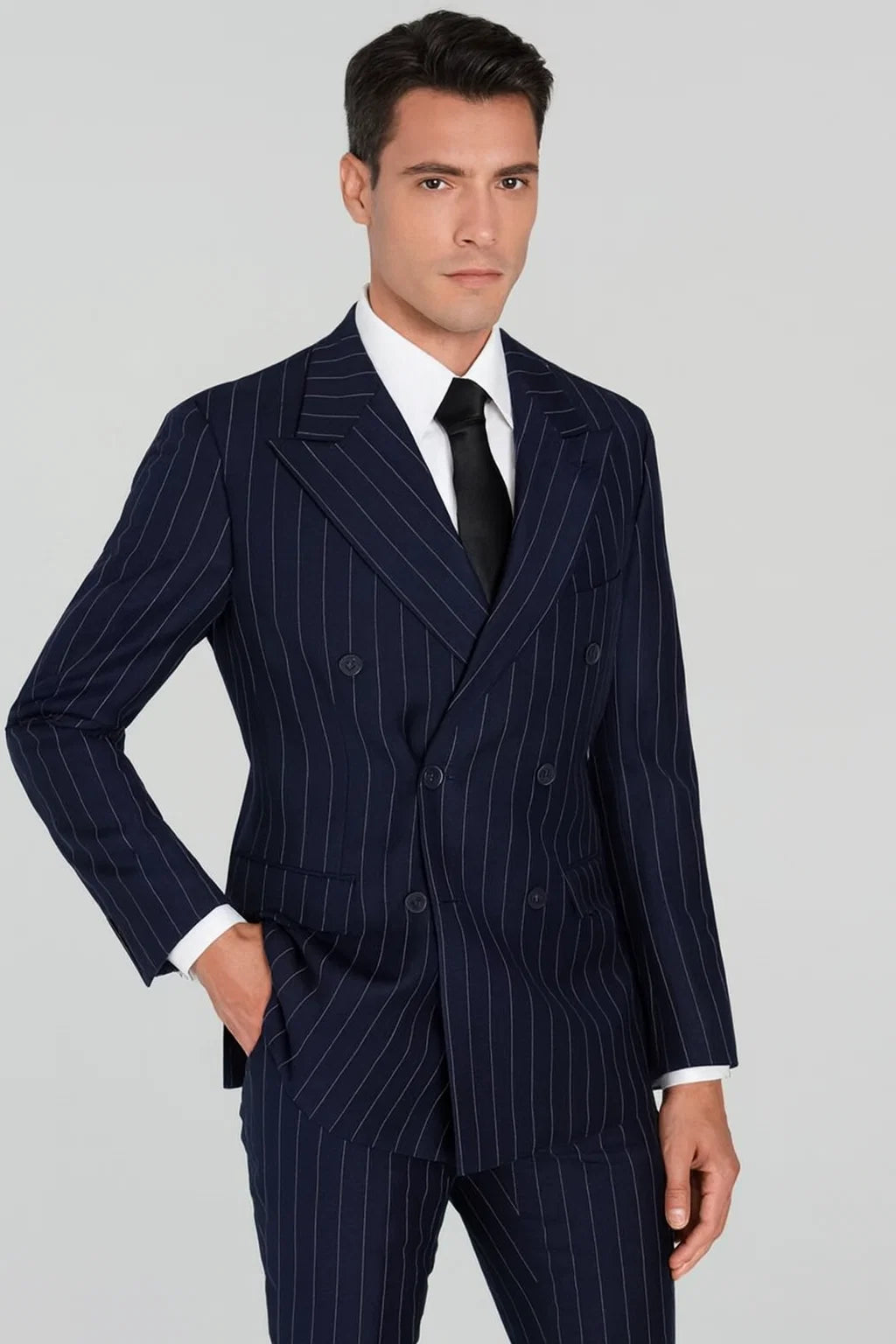 Navy Blue Wide Pinstripe Double Breasted Suit