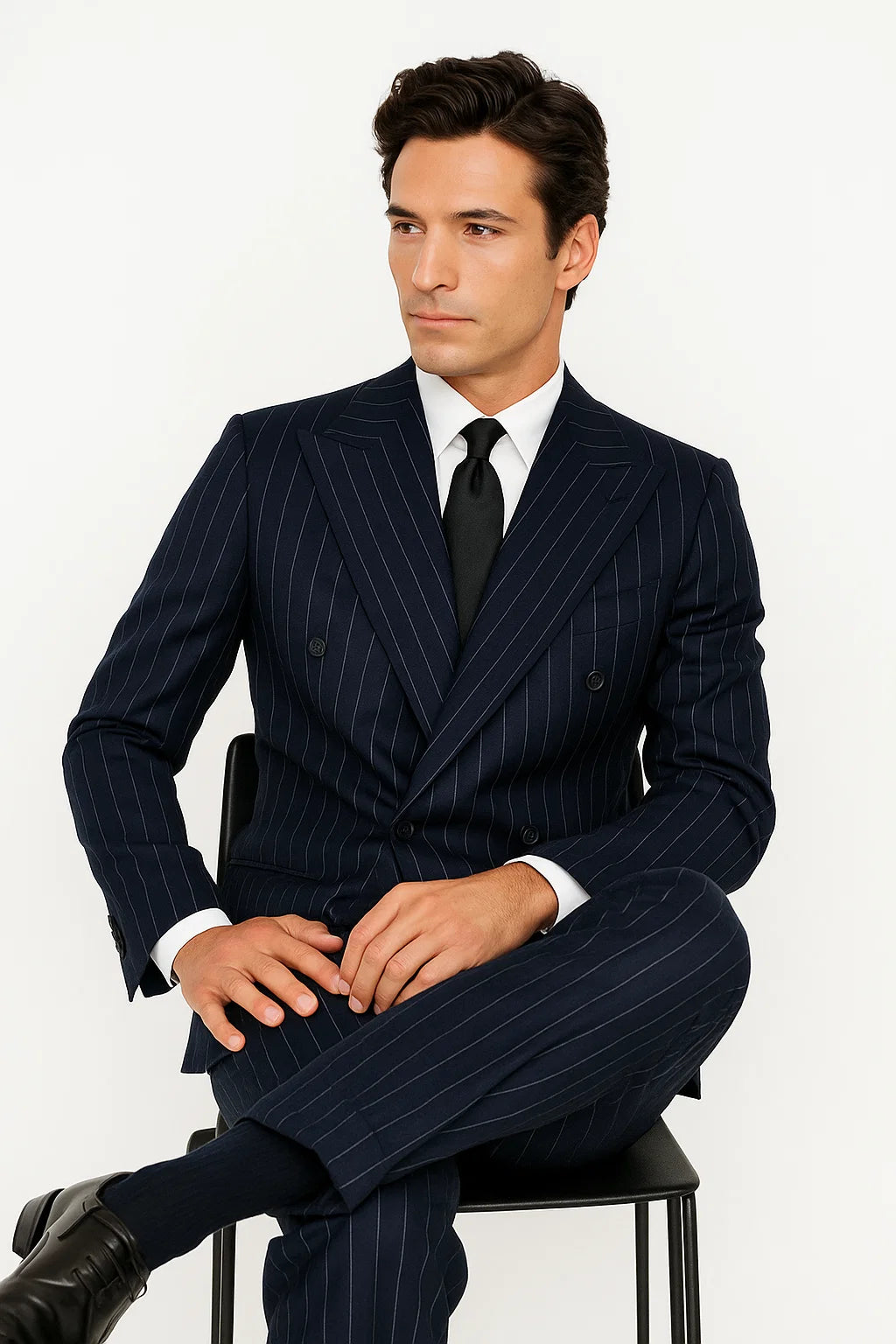 Navy Blue Wide Pinstripe Double Breasted Suit