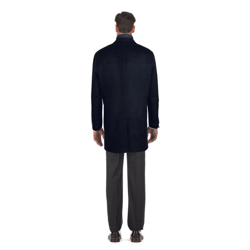 Designer Brand - Wool Blend Slim Fit Navy Overcoat with Removable Quilted Liner