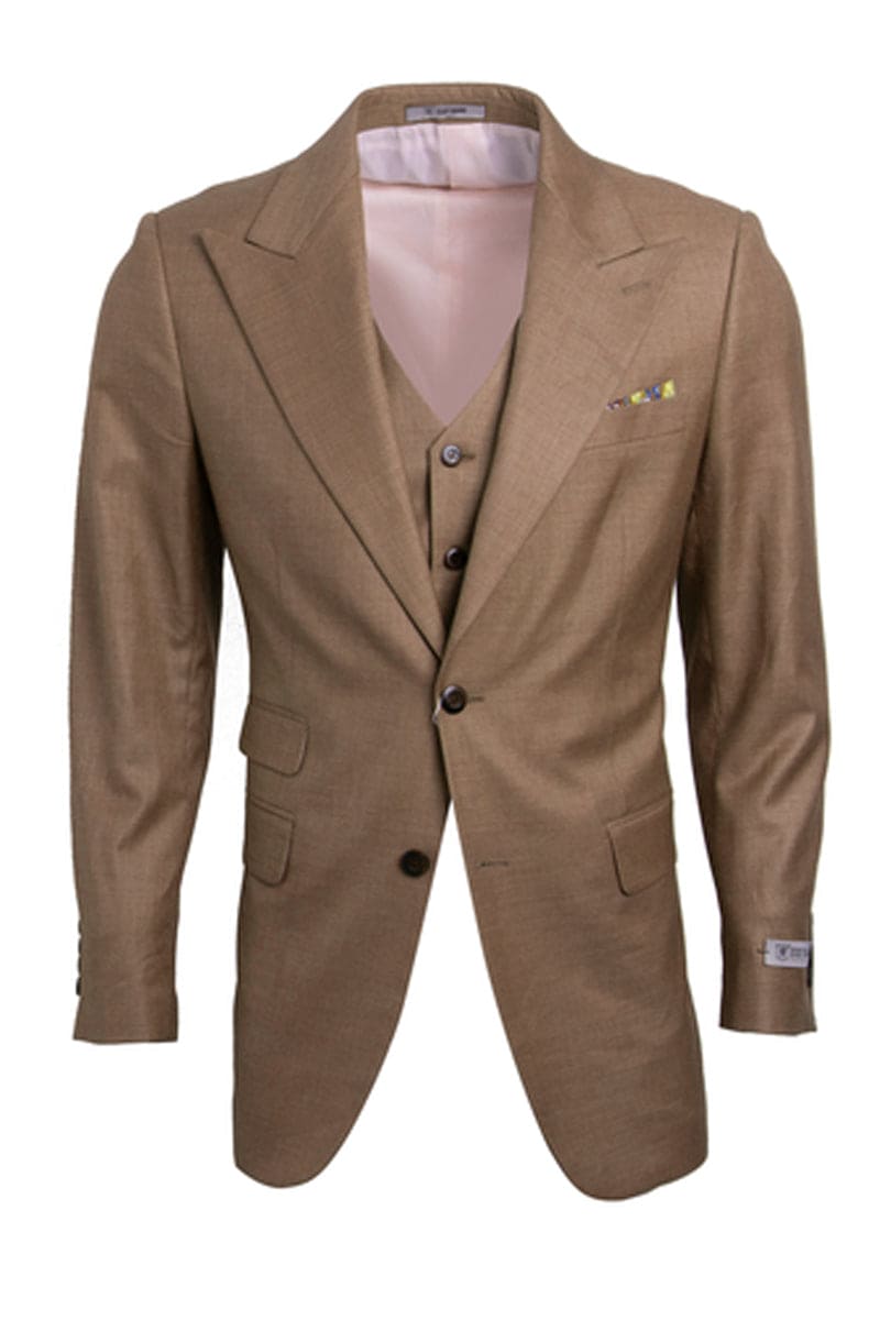 Mens Stacy Adams Suit - Stacy Adams Suit Men's Sharkskin Suit - Taupe, One Button Peak Lapel Vested