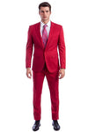 "Red Slim Fit Men's Suit with One Button Peak Lapel Design"