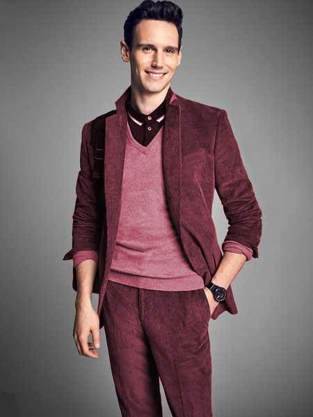 Men's Burgundy ~ Wine ~Maroon Suit 2 Buttons Style CORDUROY SUIT ( Blazer Sportcoat + Slacks) Burgundy Suit