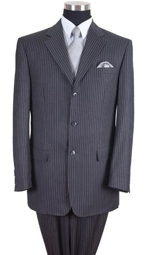 Three Button Suit - Classic Fit Pleated Pants - Mens Classic Fit 3 Button Tonal Pinstripe Grey Suit