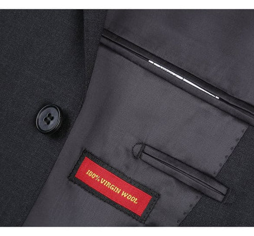 Renoir Clothing - Renoir Suit - Renoir Fashion - Super 140s Wool Two Button Slim Fit Charcoal Renoir Suit