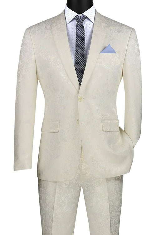 Ivory Men's Slim Fit Paisley Wedding & Prom 2026 Suit - Shiny Finish