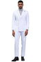 Stacy Adams white double-breasted suit. Smooth fabric, peak lapels, double-breasted closure. Straight-cut trousers for a fitted look.