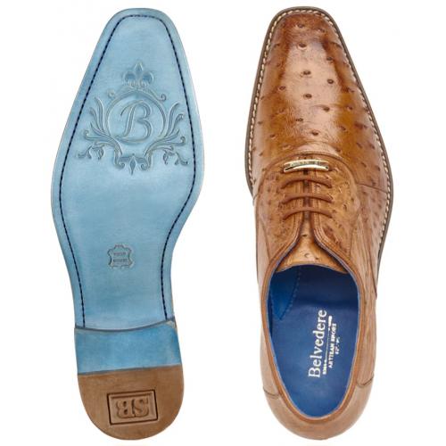 Belvedere Orlando Men's Shoes Peanut Genuine Ostrich Formal Oxfords