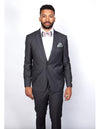 Rossiman Men's Slim Fit Gray Wool Suit – 1-Button Peak Lapel Jacket & Tapered Low-Rise Pants