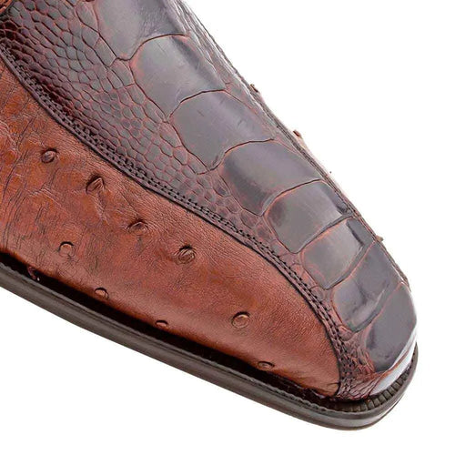 Mezlan Men's Genuine Full Quill Ostrich Leg Monk Strap Brown Shoes