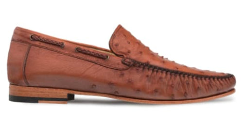 Mezlan Genuine Ostrich Moccasin Slip-On – Brandy Exotic Leather Loafers Made in Spain