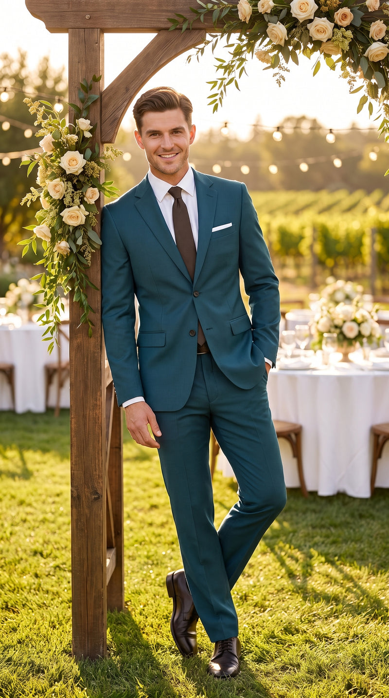 Men’s Dark Teal Suit, Teal Blue 2 Button Formal Wedding Business Suit