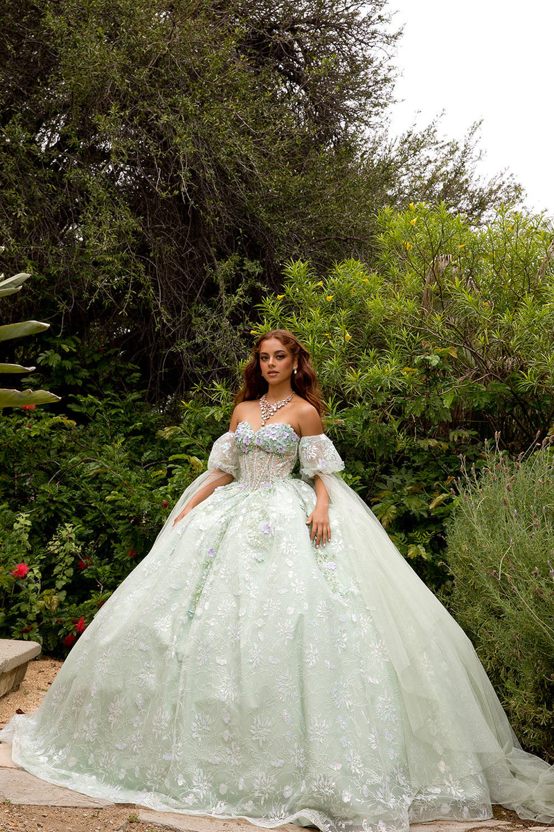 3D Floral Cape Sleeve Ball Gown by Bella Princess PQ1084