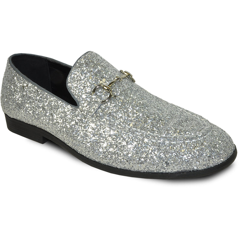 Bravo Mens Modern Glitter Sequin Prom Tuxedo Loafer in Silver Grey - Men's Dress Shoes